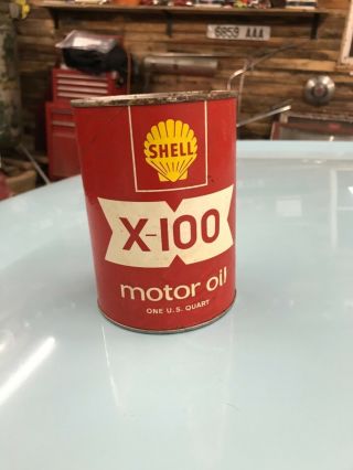 Shell X - 100 Motor Oil Can Vintage Quart Man Cave Advertising Rat Rod