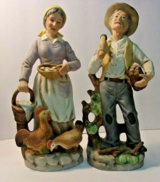 Vintage Royal Calfornia Porcelain Figurines - Old Farmer Couple 8 1/2 " Tall 6 - 91