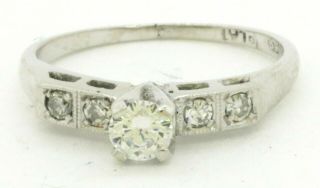 Antique Platinum 0.  43ct Diamond Wedding Engagement Ring W/ 0.  27ct Center Sz 6.  25