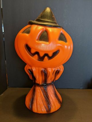 Vintage Empire Halloween Pumpkin Haystack Blow Mold Plastic Light Up Table Top
