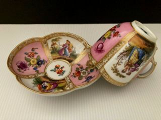 Antique Hand Painted 19th C Helena Wolfsohn Augustus Rex Porcelain Cup&saucer