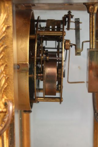 Antique Waterbury Art Nouveau Gold Gilt Bronze,  Crystal Regulator Mantle Clock 6