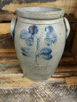 Antique Baltimore Stamped 1 1/2 Gallon Blue Cobalt Decorated Stoneware Jar