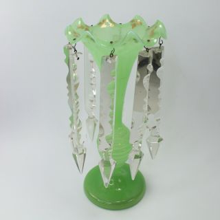 Lustre Vase Opaline Glass Antique Victorian 19th Century Centre Piece Green