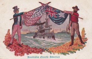 Vintage Postcard Australia Greets America 1908 Souvenir 1900s