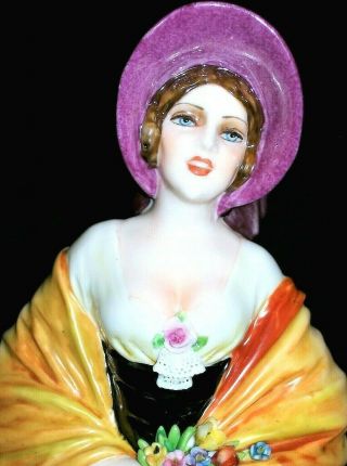 Antique Italy Art Deco Luigi Fabris Lady In Bonnet Porcelain Figurine