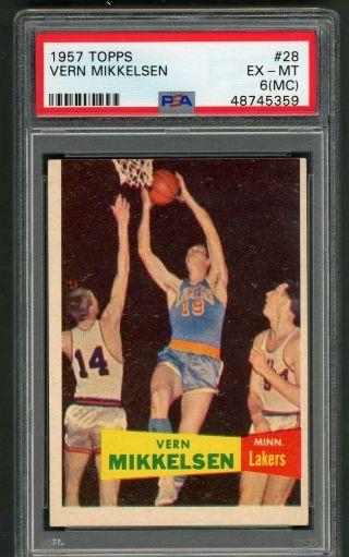 Vern Mikkelsen 1957 Topps Basketball Rookie 28 Psa 6 (mc) Lakers