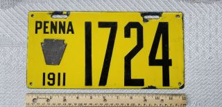 Vintage 1911 Pennsylvania 4 Digit Porcelain License Plate Number 1724