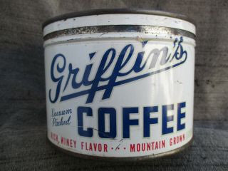 Old Vintage Griffins Coffee Tin Key Wind 1 Lb One Pound Can Muskogee,  Oklahoma