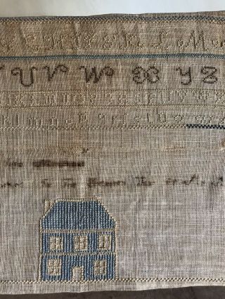 Big Early Antique Hand Stitched Sampler Needlework House Alphabet Aafa Textile