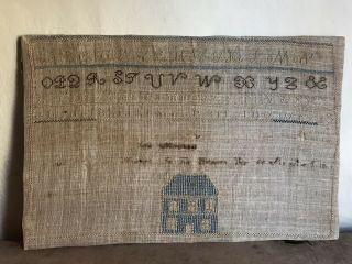 Big Early Antique Hand Stitched Sampler Needlework House Alphabet AAFA Textile 2