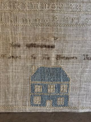 Big Early Antique Hand Stitched Sampler Needlework House Alphabet AAFA Textile 4