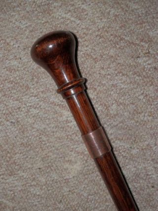 Antique Walking Stick/cane W/ H.  M.  S Britannia Dartmouth Copper & Timber - 91cm