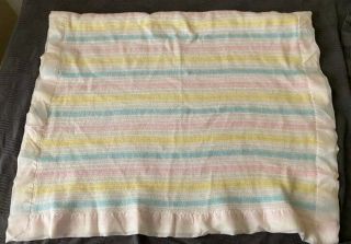 Vintage Beacon Wpl 1675 Acrylic Striped Baby Crib Blanket White Pastel Nylon