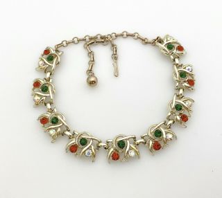 Vintage Jewelry Rhinestone Necklace Collar Gold Tone Amber Green Aurora Borealis
