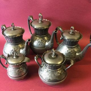 Simpson Hall Miller & Co Silver Plate Tea Pot Milk Jug & Sugar Bowl 5 Piece Set