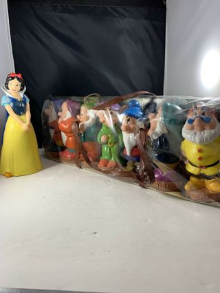 Disney Seven Dwarfs 5 - 6 " Vinyl Plastic Figures Toys Set Of 8 Vintage