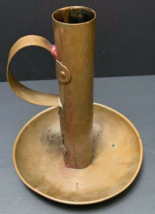 Gustav Stickley Hammered Copper Candleholder Riveted Handle Als Ik Kan Mark 8.  5 "