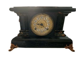Antique Seth Thomas Adamantine Mantle Clock With Lions Heads