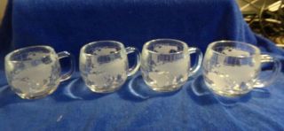 Vintage Nestle Nescafe World Globe Frosted Glass Coffee Mugs Cups Set Of 4