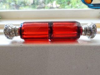 Antique Victorian Ruby Glass Double Ended Perfume Bottle - Glass Stoppers C.  1880