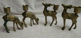 Vintage Emson Taiwan R.  O.  C.  2 Deer Brass Candle Holders Doe Buck 1120