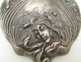 Art Nouveau Unger Brothers Hand Mirror & Brush Woman & Flowers 3