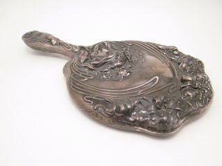 Art Nouveau Unger Brothers Hand Mirror & Brush Woman & Flowers 6