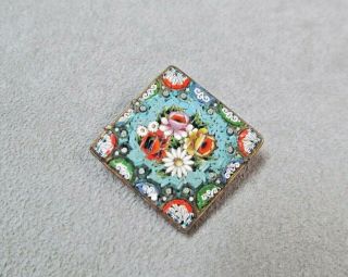 Vintage Italian Micromosaic Flower Brooch Pin Made In Italy