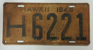 Vintage 1946 Hawaii License Plate Tag H 6221 Antique Pre - Statehood White Black