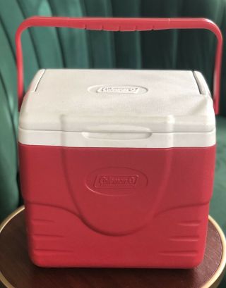 Vintage Red Coleman Model 6209 Cooler With Handle.