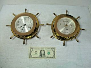 Seth Thomas Nautical Brass Ships Bell Clock & Barometer Helmsman E537 - 011