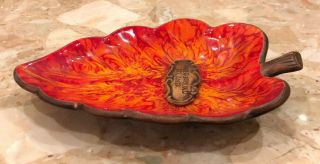 Vintage Treasure Craft USA Ashtray Underground Atlanta Orange Leaf Dish 3
