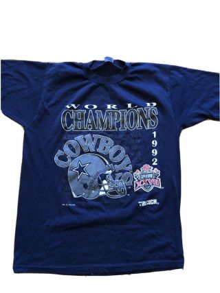 Vtg 1992 World Champions Dallas Cowboys Jerzees Made In Usa T - Shirt Large