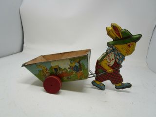 Vintage J.  Chein Tin/litho Rabbit Pulling Square Cart/wagon
