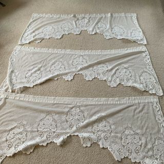 (3) Vintage Ivory Floral Lace Window Curtain Valance Scalloped 68 " X 30”