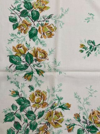 Vintage Tablecloth - Luncheon Card Table Topper 51 " X60 " Mid Century - Yellow Roses