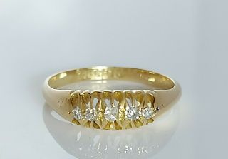 Antique 1916 Art Deco 18ct Gold & Diamond Five Stone Ring Uk N/o 3g