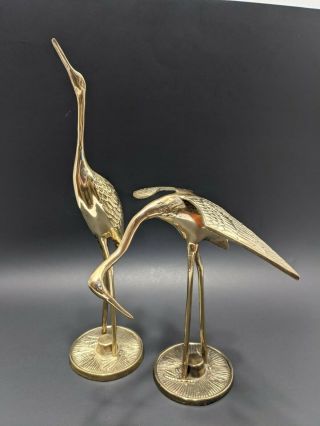 Vintage Pair Polished Solid Brass Crane Heron Egret Stork Sculpture Figurines