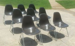 Herman Miller Mid Century Modern Side Chair Eames Dark Grey Or Black Shell