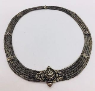 Antique Ethnic Tribal Sterling Silver Hand Made Face Necklace