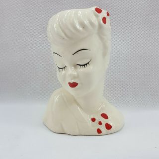 Vintage Lady Head Vase White And Red Flower (l8)