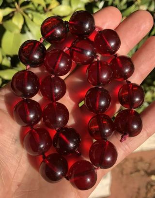 Antique Cherry Amber Bakelite Faturan Round Beads Necklace 64.  6 Grams
