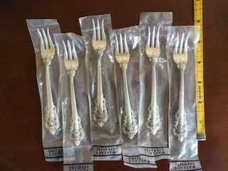 Set of 6 NOS Wallace GRAND BAROQUE Sterling Silver Cocktail/Seafood Fork 5