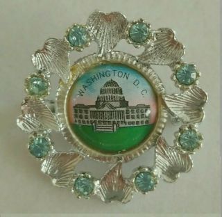 Vintage Washington Dc Souvenir Pin Us Capitol Building Blue Rhinestone 1 1/4 "