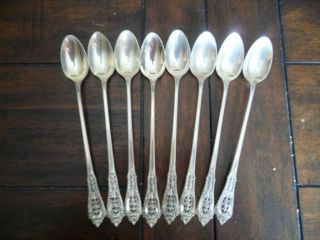Wallace Rose Point Sterling Silver Set 8 Iced Tea Spoons No Mono