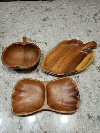 Vintage 3 Monkey Pod Wood Serving Bowls Hand Carved Hawaii/philippines (b7)