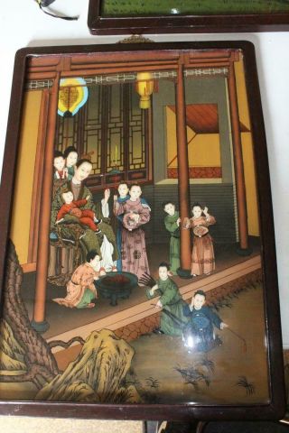 Oriental Large Reversed Painting Antique Chinese Reverse Painting On Glass,