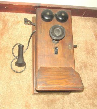 Large Antique Kellogg Oak Crank Wall Telephone Phone