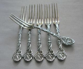 (6) Versaille By Gorham Antique Sterling Silver 3 - Tine Berry Forks C.  1888;l238